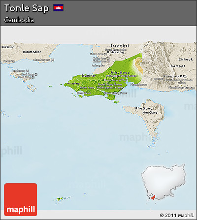 Physical Panoramic Map of Tonle Sap, shaded relief outside