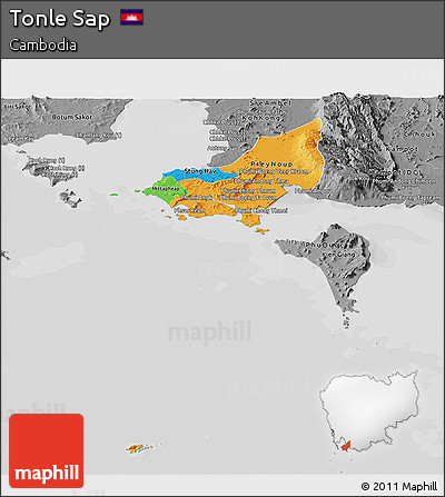 Political Panoramic Map of Tonle Sap, desaturated