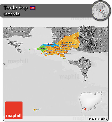 Political Panoramic Map of Tonle Sap, desaturated