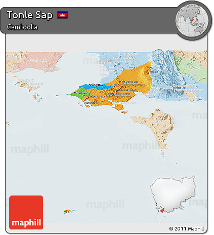 Political Panoramic Map of Tonle Sap, lighten