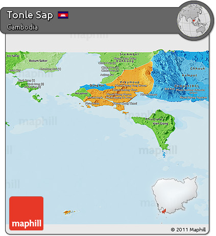 Political Panoramic Map of Tonle Sap, political shades outside