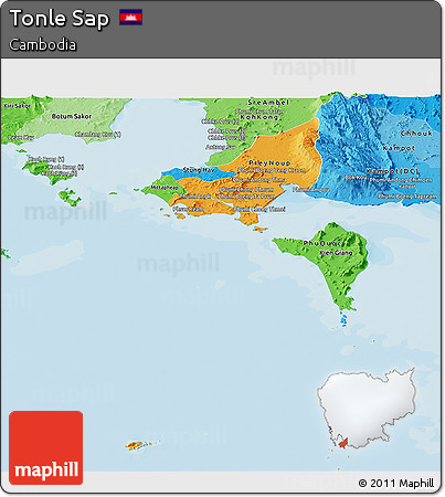 Political Panoramic Map of Tonle Sap, political shades outside