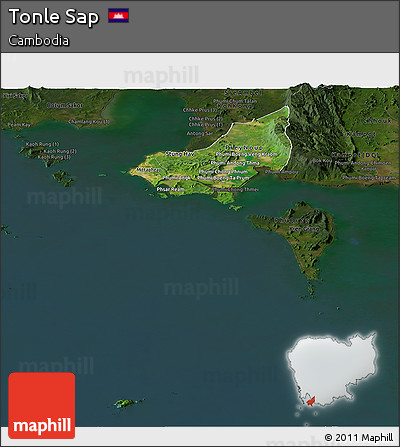 Satellite Panoramic Map of Tonle Sap, darken