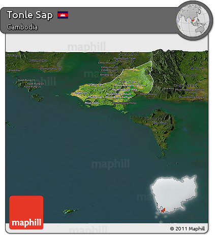 Satellite Panoramic Map of Tonle Sap, darken