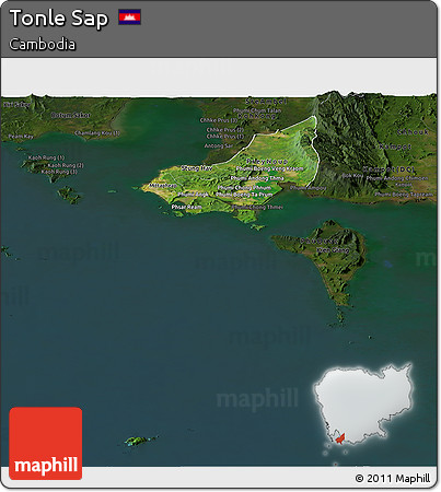 Satellite Panoramic Map of Tonle Sap, darken