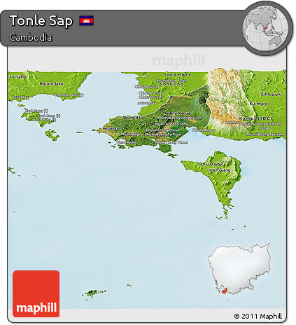Satellite Panoramic Map of Tonle Sap, physical outside
