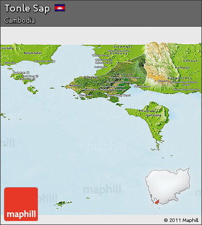 Satellite Panoramic Map of Tonle Sap, physical outside