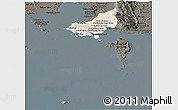 Shaded Relief Panoramic Map of Tonle Sap, darken