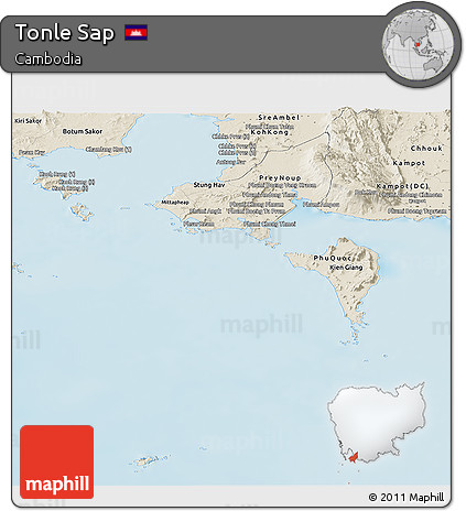 Shaded Relief Panoramic Map of Tonle Sap