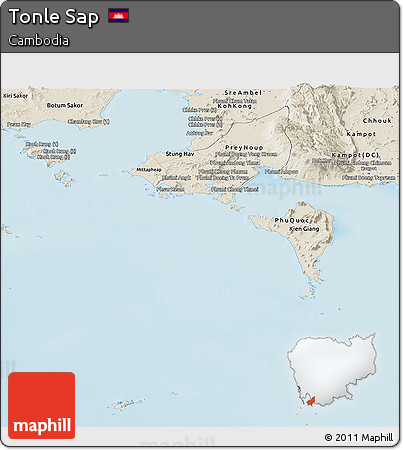 Shaded Relief Panoramic Map of Tonle Sap