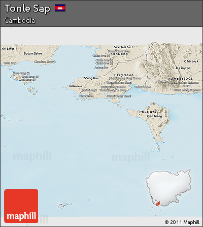 Shaded Relief Panoramic Map of Tonle Sap