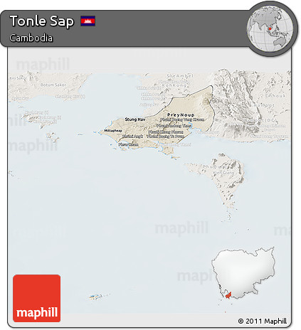 Shaded Relief Panoramic Map of Tonle Sap, lighten