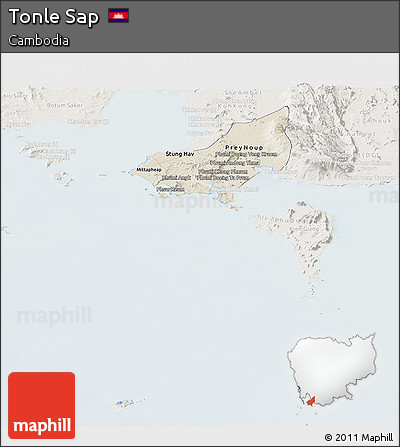 Shaded Relief Panoramic Map of Tonle Sap, lighten