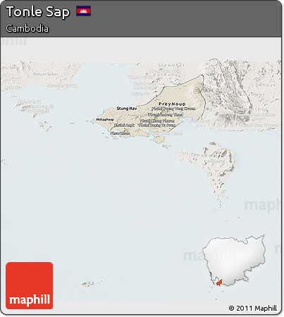 Shaded Relief Panoramic Map of Tonle Sap, lighten