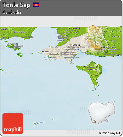 Shaded Relief Panoramic Map of Tonle Sap, physical outside