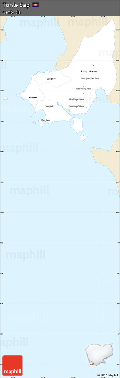Classic Style Simple Map of Tonle Sap, single color outside
