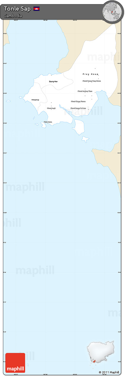 Classic Style Simple Map of Tonle Sap, single color outside