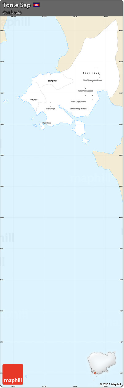 Classic Style Simple Map of Tonle Sap, single color outside