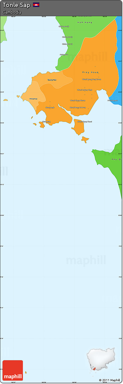 Political Shades Simple Map of Tonle Sap