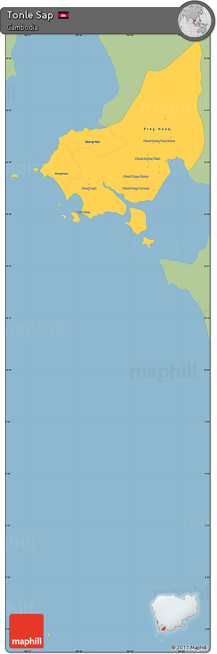 Savanna Style Simple Map of Tonle Sap, single color outside