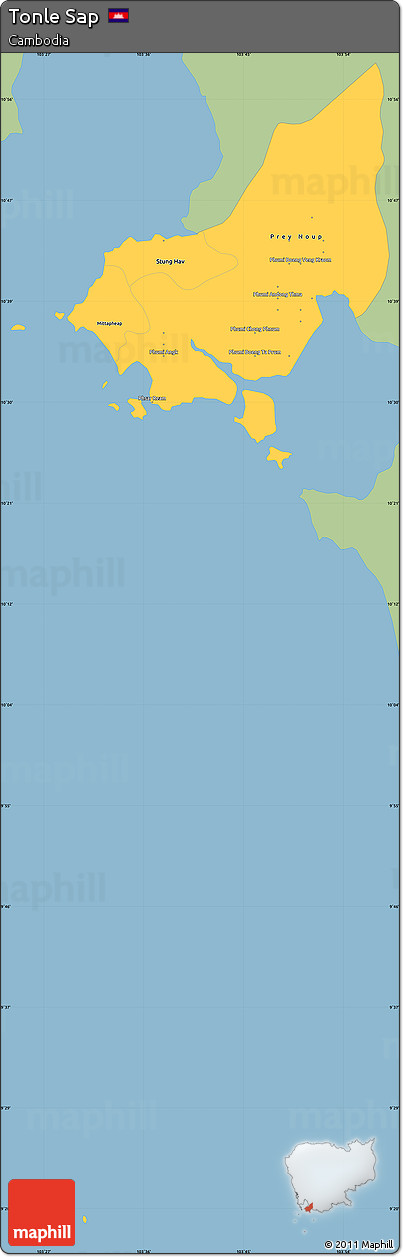 Savanna Style Simple Map of Tonle Sap, single color outside