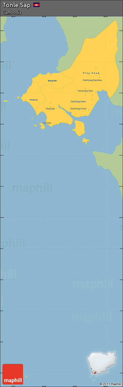 Savanna Style Simple Map of Tonle Sap, single color outside