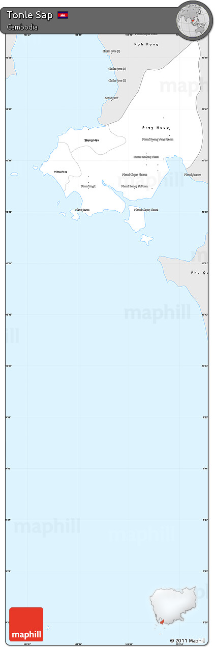 Silver Style Simple Map of Tonle Sap
