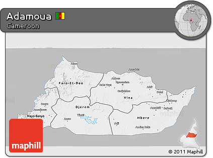 Gray 3D Map of Adamoua, single color outside