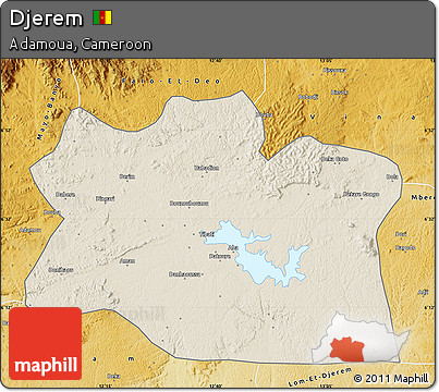 Shaded Relief Map of Djerem, physical outside