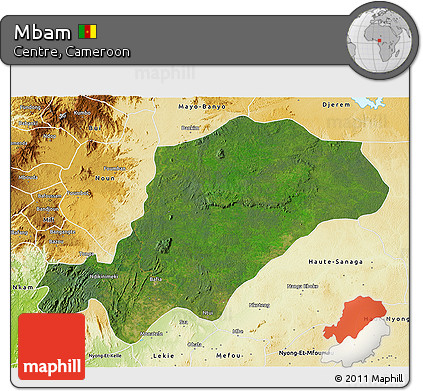 Satellite 3D Map of Mbam, physical outside