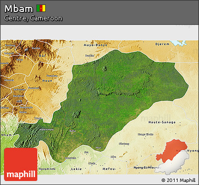 Satellite 3D Map of Mbam, physical outside