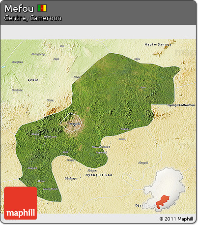 Satellite 3D Map of Mefou, physical outside