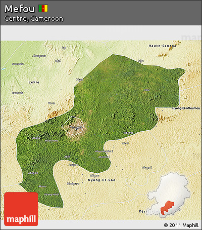 Satellite 3D Map of Mefou, physical outside