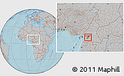 Gray Location Map of Mefou, within the entire country, hill shading