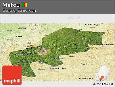Satellite Panoramic Map of Mefou, physical outside