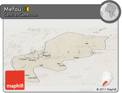 Shaded Relief Panoramic Map of Mefou, lighten