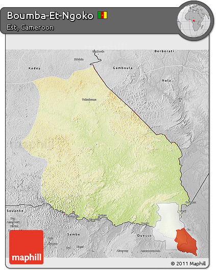 Physical 3D Map of Boumba-Et-Ngoko, desaturated