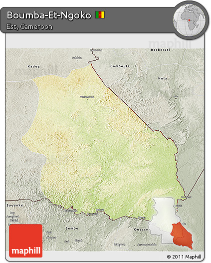 Physical 3D Map of Boumba-Et-Ngoko, semi-desaturated