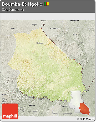 Physical 3D Map of Boumba-Et-Ngoko, semi-desaturated
