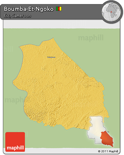 Savanna Style 3D Map of Boumba-Et-Ngoko, single color outside