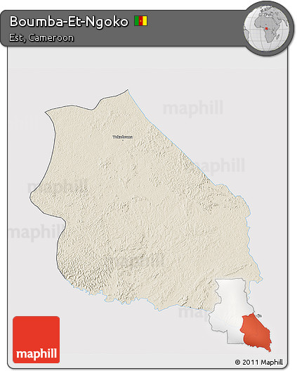 Shaded Relief 3D Map of Boumba-Et-Ngoko, single color outside