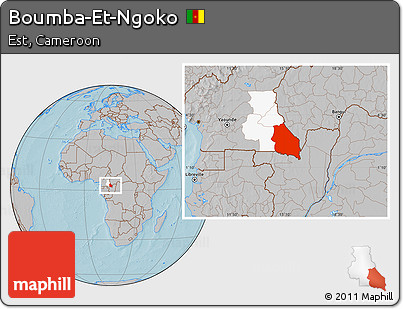 Gray Location Map of Boumba-Et-Ngoko, highlighted parent region, hill shading