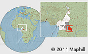 Savanna Style Location Map of Boumba-Et-Ngoko, highlighted country, highlighted parent region, within the entire country, hill shading