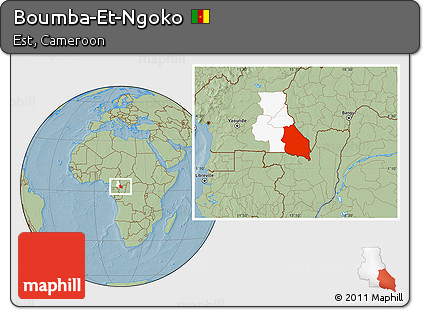 Savanna Style Location Map of Boumba-Et-Ngoko, highlighted parent region, hill shading