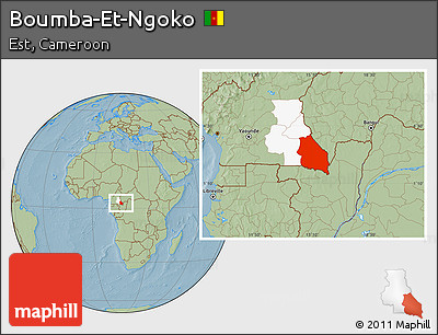 Savanna Style Location Map of Boumba-Et-Ngoko, highlighted parent region, hill shading