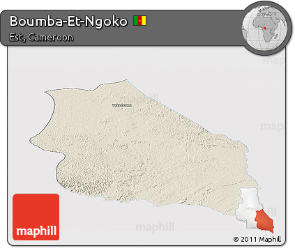 Shaded Relief Panoramic Map of Boumba-Et-Ngoko, single color outside