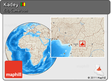 Shaded Relief Location Map of Kadey, within the entire country