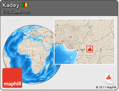 Shaded Relief Location Map of Kadey, within the entire country