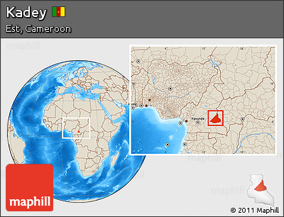 Shaded Relief Location Map of Kadey, within the entire country