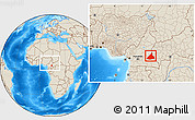 Shaded Relief Location Map of Kadey, within the entire country
